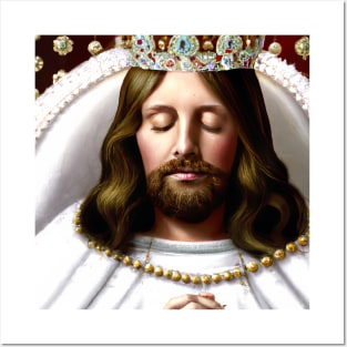 3D Look Artificial Intelligence Art of Christ The King with His Hands Folded  in Prayer Posters and Art